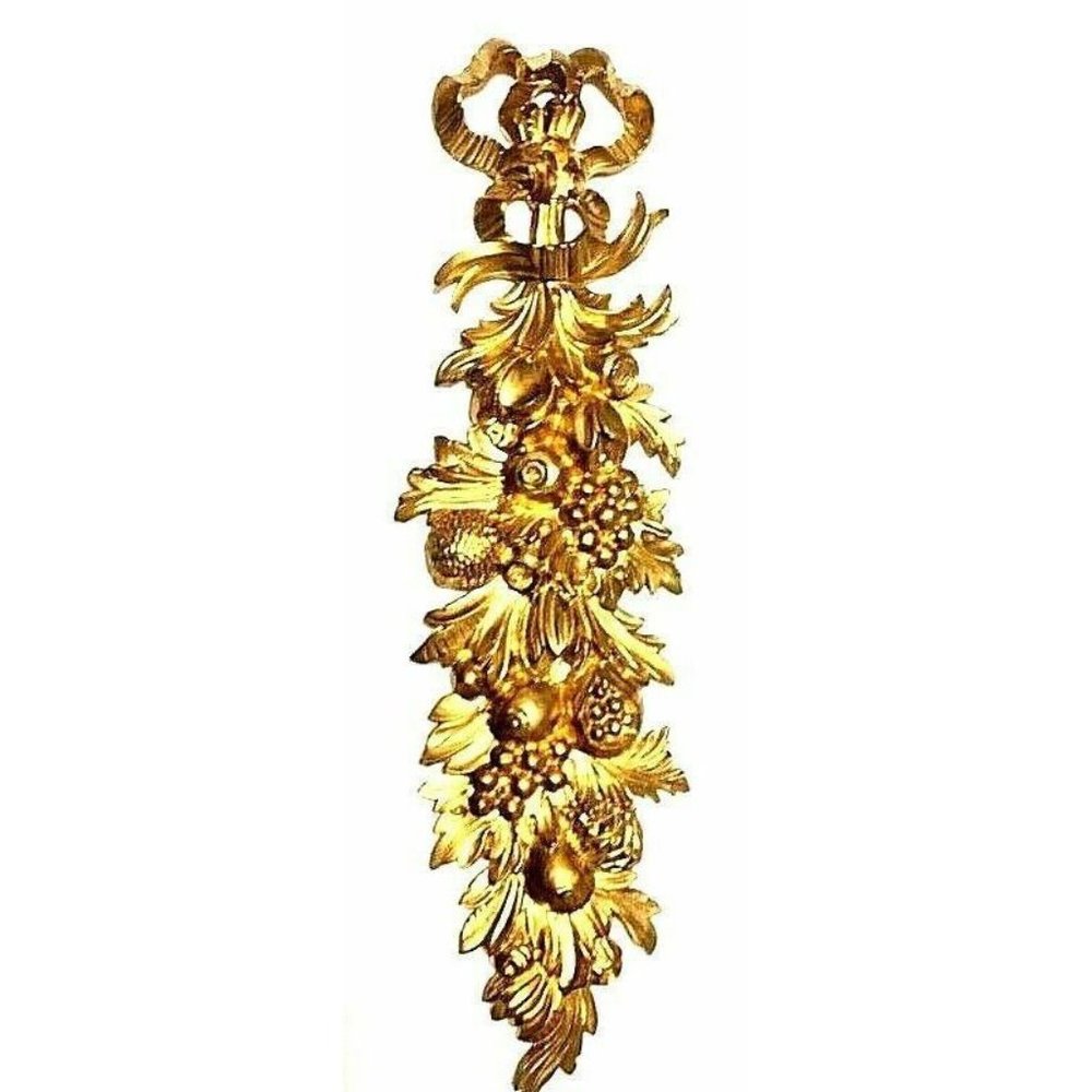 ITALY Mid Century Wall Hang Decor Metallic Gold Fruit Leaf Leaves 24.5"  Vintage